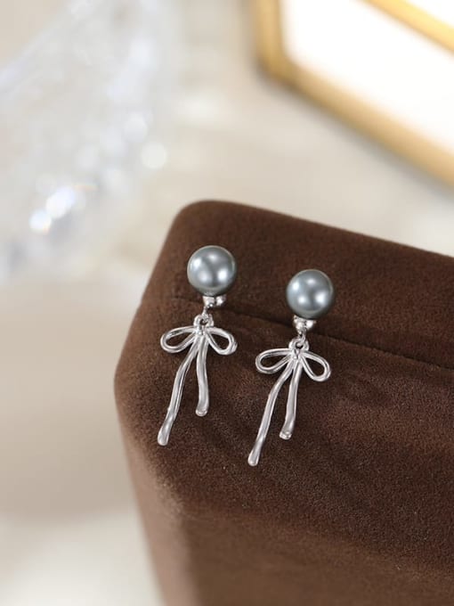 ES2584 [Grey +White Gold] 925 Sterling Silver Imitation Pearl Butterfly Minimalist Drop Earring